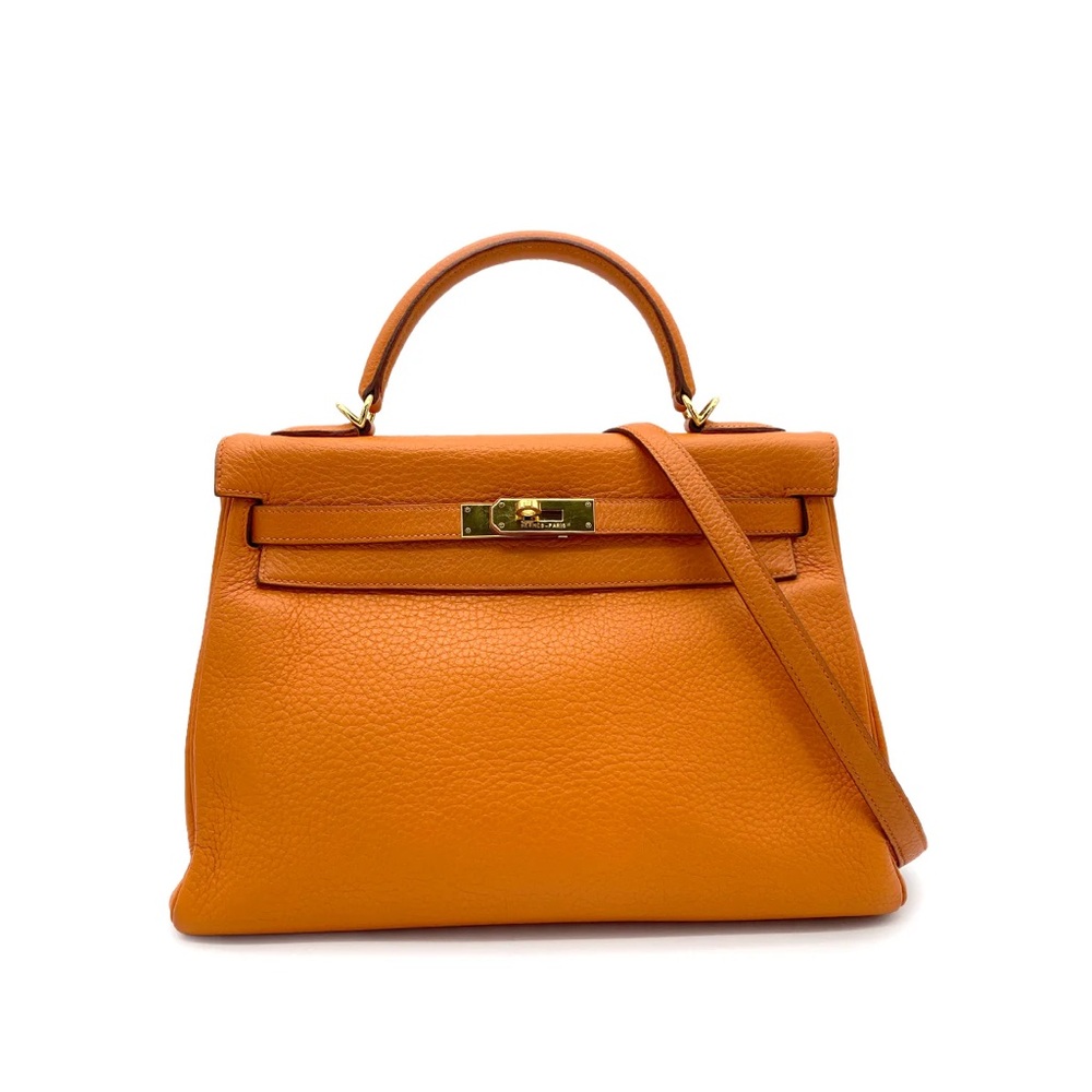 Authentic KELLY 32 Sellier Orange taurillon clemence satchel with strap - Picture 10 of 10